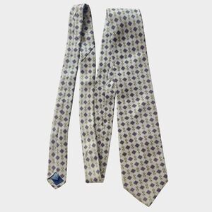 Vintage Pintail 100% Silk Tie Made USA Ivory Blue Red Geometric Preppy Necktie